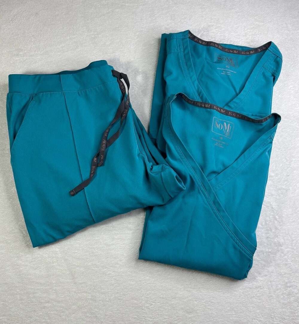 SoMi by All Uniform Wear Scrub Set 2 V-Neck Tops and Jogger Pants Teal